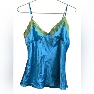 Vintage Y2K eyeshadow 2 tone silk lace lined tank M